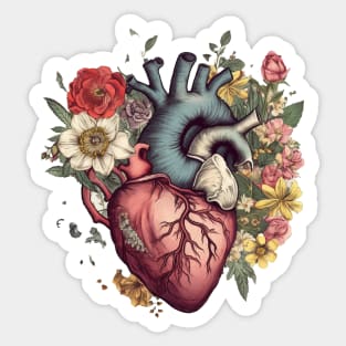 Floral Covered, Human Heart, Love Flowers Sticker